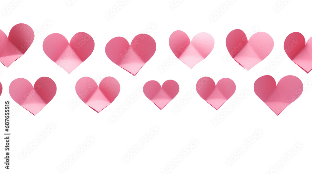 Beautiful pink paper hearts on white background. Valentine's Day Paper Heart Isolated on transparent background, PNG file.