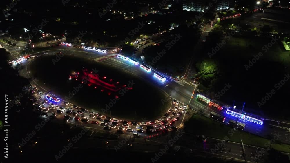 SÃO PAULO, BRAZIL - DECEMBER 2, 2023: This Saturday night, the traditional Christmas began at Ibirapuera Park. The Christmas tree is 57 meters high, making it the largest in the city.
