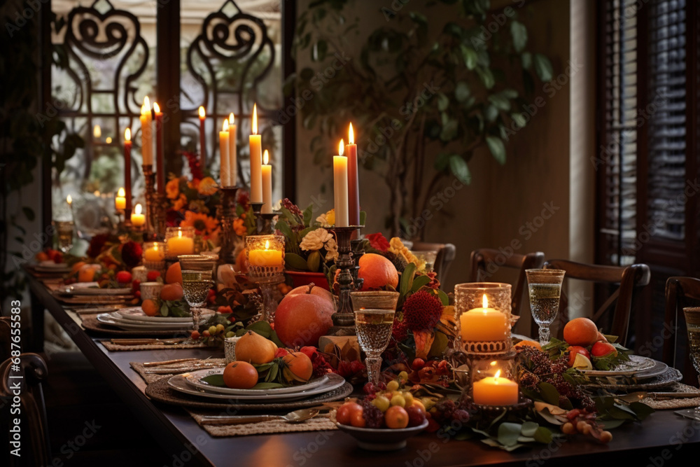 candles in a church on a fruit table, burning candles in the church