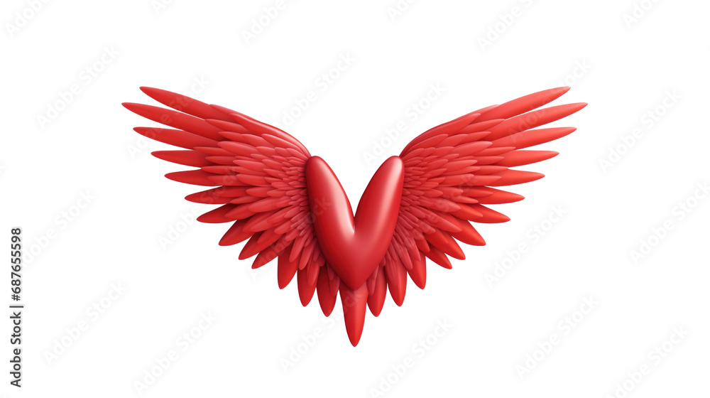 red heart with wings Celebration and Happy Valentine's Day Isolated on transparent background. PNG file.