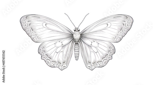 Butterfly in vintage style Moth carved outline isolated on transparent background, PNG file.