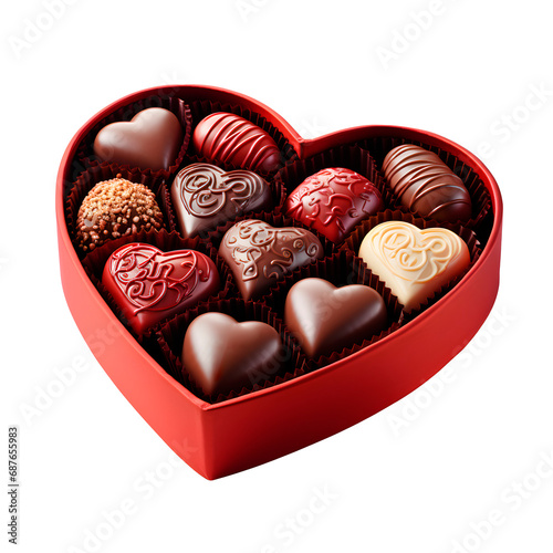 Red heart-shaped box of chocolates. Transparent background, PNG © JMarques