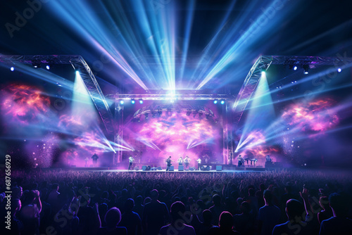 stage lights, crowd at concert