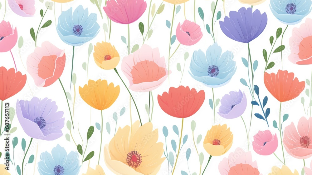 Seamless floral pattern featuring a variety of blooms and leaves Seamless floral pattern featuring a variety of blooms and leaves
