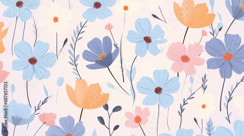 Seamless floral pattern featuring a variety of blooms and leaves © Banana Images