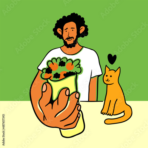 portrait of a man with falafel in vector.street food seller in flat style. design for logo sign sticker