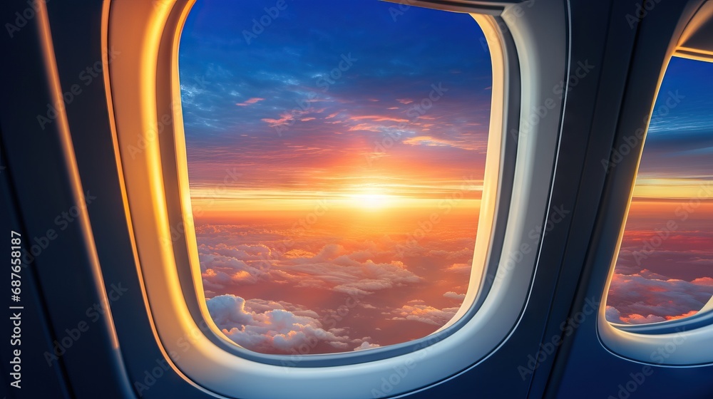 Blue sky and white clouds seen from plane.