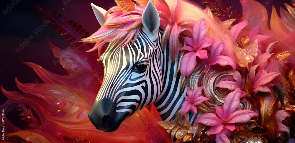 Beautiful zebra with pink flowers, mug sublimation Beautiful zebra with pink flowers, mug sublimation