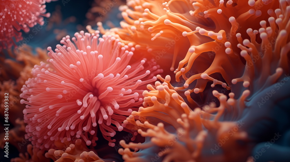 Fototapeta premium Coral reef underwater abstract background marine ecosystem underwater sea view. Wallpaper