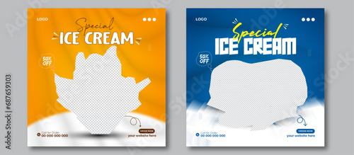 social media post ice cream template.Ice cream business social media post collection for marketing. Delicious. Healthy food restaurant social media posts template.