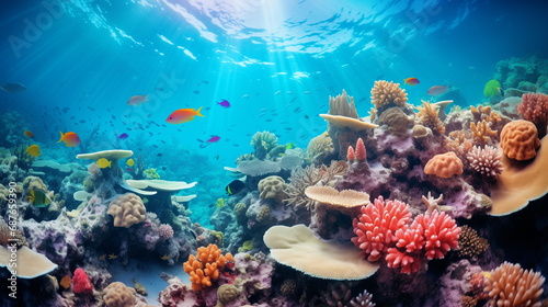 Coral reef underwater abstract background marine ecosystem underwater sea view. Wallpaper photo