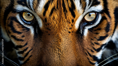 Tiger's Gaze: A powerful close-up of a tiger's intense gaze, emphasizing the strength and regality of these endangered big cats.