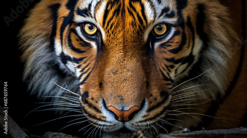 Tiger's Gaze: A powerful close-up of a tiger's intense gaze, emphasizing the strength and regality of these endangered big cats. © Наталья Евтехова