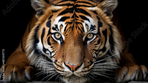 Tiger's Gaze: A powerful close-up of a tiger's intense gaze, emphasizing the strength and regality of these endangered big cats.