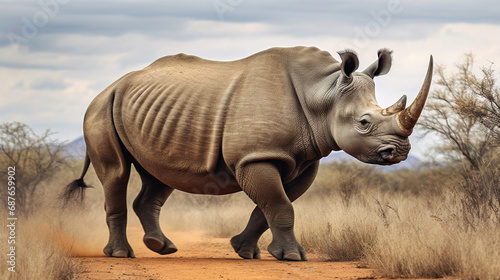 Rhino Majesty  A powerful image of a rhinoceros  showcasing its impressive horn and conveying the urgency of protecting these endangered giants.