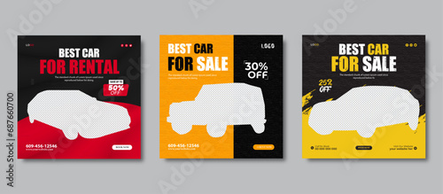 Car rent and sell social media post web banner template business social media post collection for marketing. Car social media post or square web banner advertising template design. photo