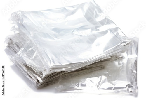 Set of transparent wrinkled plastic isolated on white background