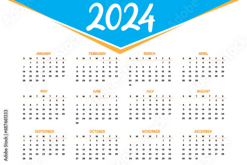 Minimal and flat style 2024 new year schedule calendar template vector design