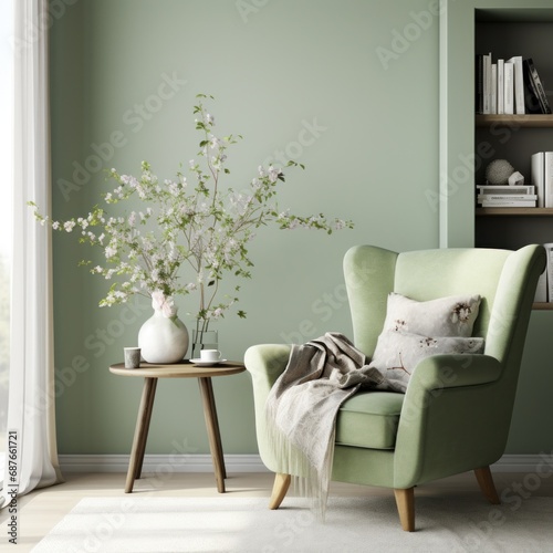 A cozy reading nook with a plush armchair,