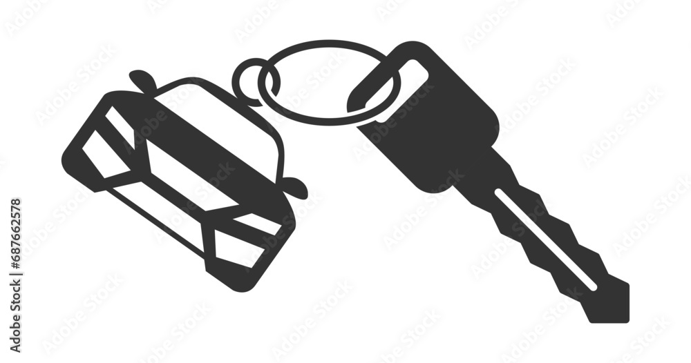 Key with a keychain in the form of a car. Vector illustration Key with a keychain in the form of a car. Vector illustration