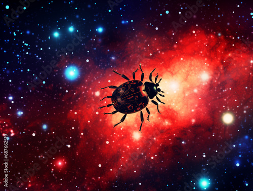 A Double Exposure Style Silhouette of a Ladybug with a Space Scene Background