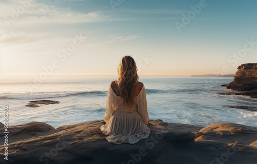 a girl sitting next to the ocean on a beach 