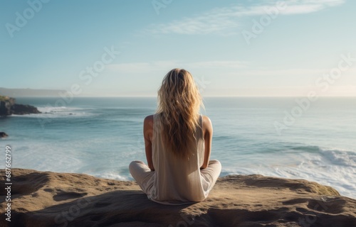 a girl sitting next to the ocean on a beach 