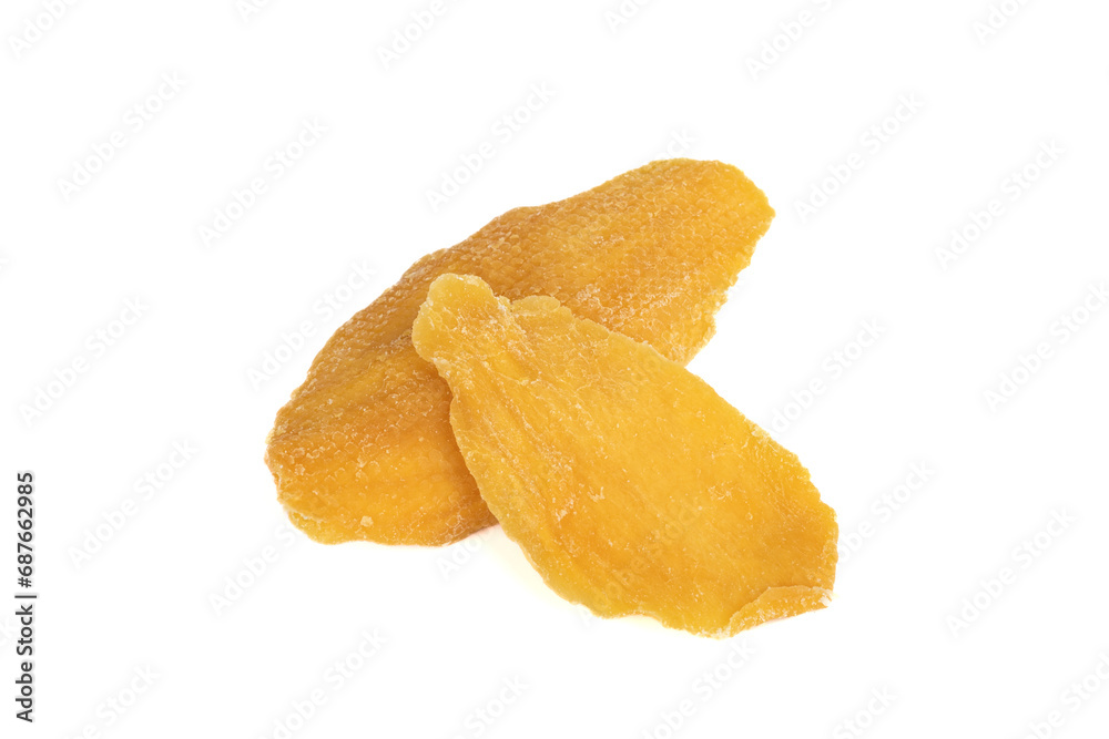 Two slices of dried mango isolated on a white background. Two slices of dried mango isolated on a white background.