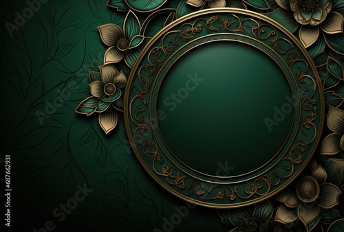 a green background with a black floral design,