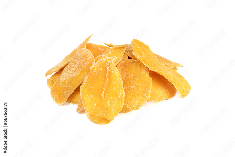 Pile of dried mango isolated on white background. Pile of dried mango isolated on white background.