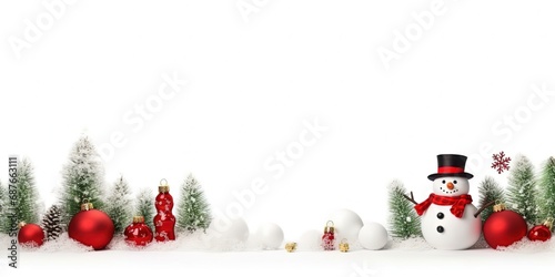 abstract Christmas background,  red white bauble with snowman, snow fall glitter glow, Generative Ai © QuietWord
