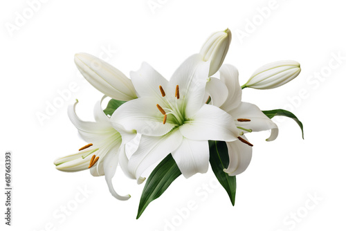 Elegant white lily with buds isolated on transparent background, embodying purity and serene beauty. © Kishore Newton