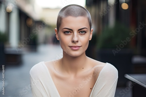 woman with shaved hairs photo