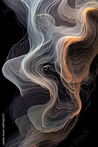 Dark background with puffs of ivory smoke. Smoke whiffs and swirls. Generative AI 