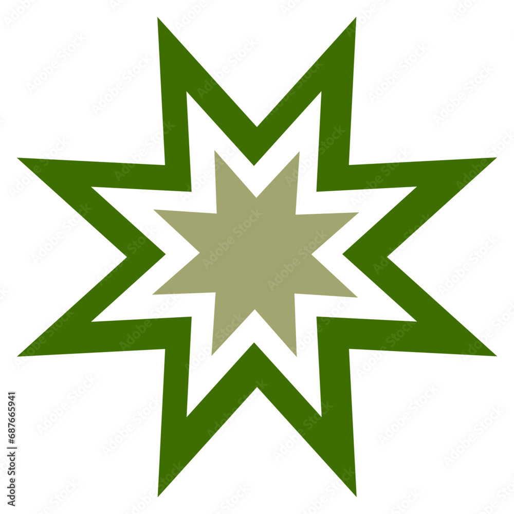 Abstract geometric green star symbol, eight corners Abstract geometric green star symbol, eight corners