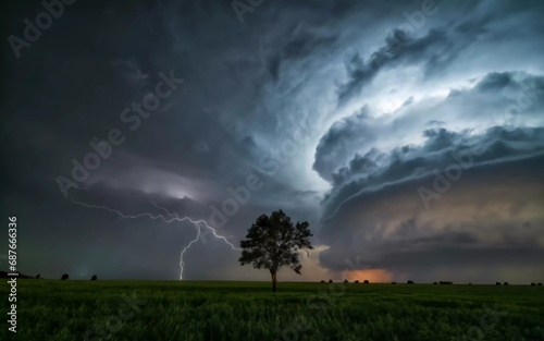 Stormy Skies Illuminate Modern Majesty: Witness the Dazzling Night Skyline Amidst Nature's Fury! Thunderstorm