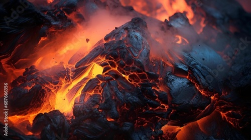 an open lava pit is seen at night with lava pouring