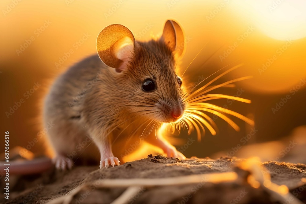 AI generated illustration of A mouse with large ears stands atop a pile of debris AI generated illustration of A mouse with large ears stands atop a pile of debris