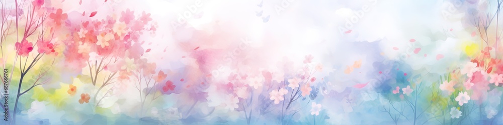 Spring watercolor background with flowers.