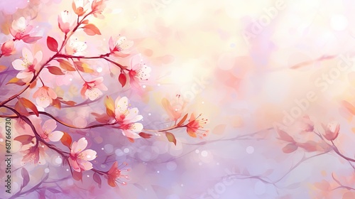 Spring watercolor background with flowers. © W&S Stock