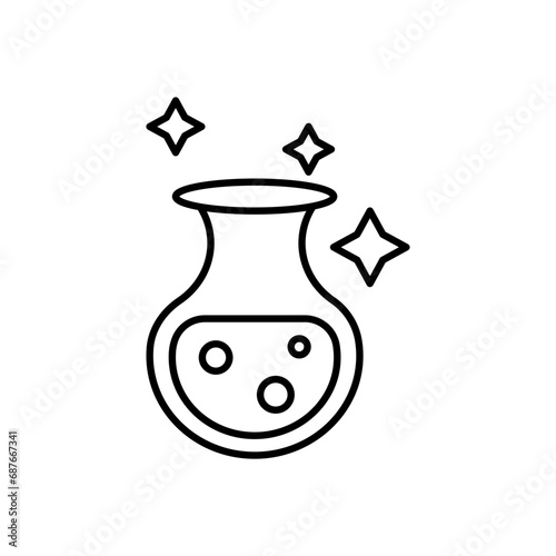 Magic potion vector icon. Magic potion cauldron bottle in black and white color.