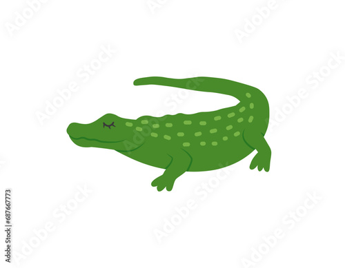 Cartoon alligator animal isolated on white. Cute reptile character  vector crocodile zoo icon  wildlife poster.