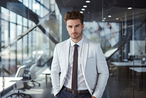 Young Businessman Standing in Office