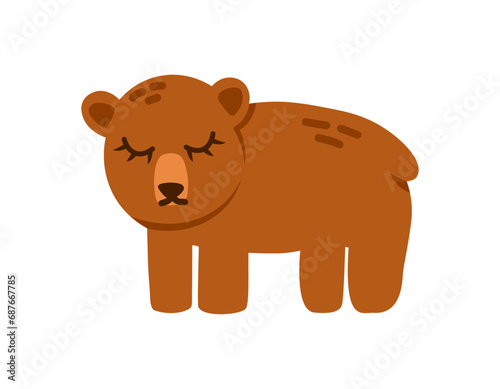 Cartoon bear animal isolated on white. Cute character  vector zoo  wildlife poster.