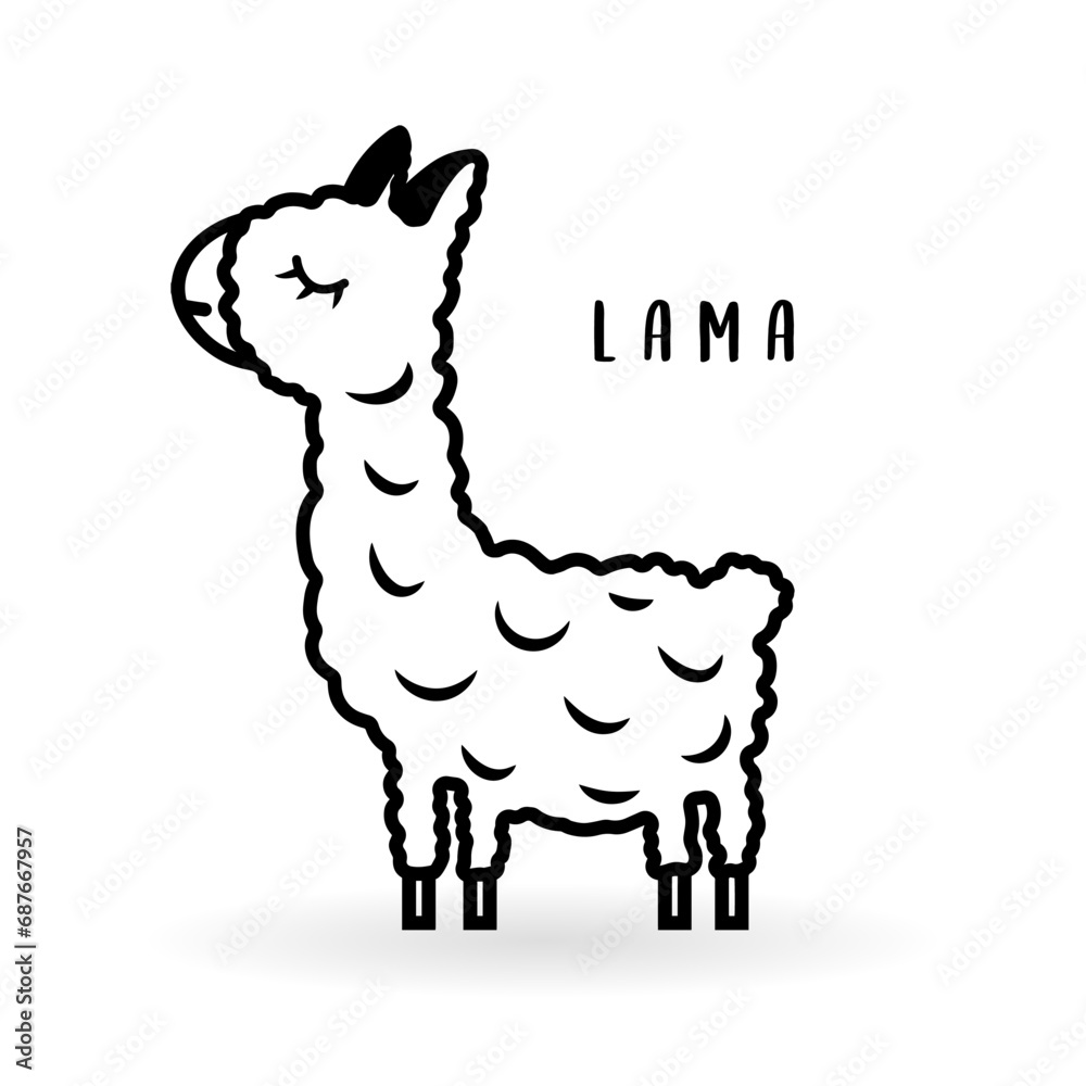 Cartoon lama animal isolated on white. Cute character icon, vector zoo, wildlife poster.