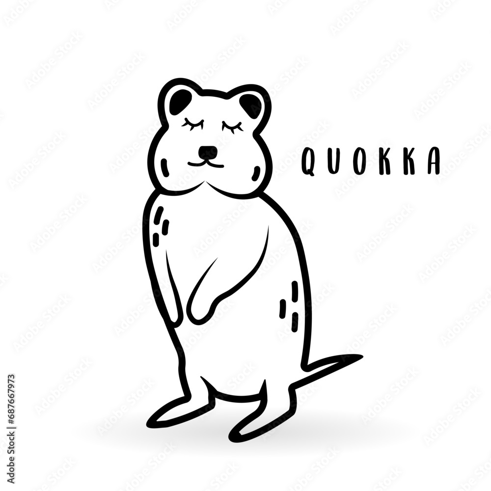 Cartoon quokka animal isolated on white. Cute character icon, vector zoo, wildlife poster. Cartoon quokka animal isolated on white. Cute character icon, vector zoo, wildlife poster.