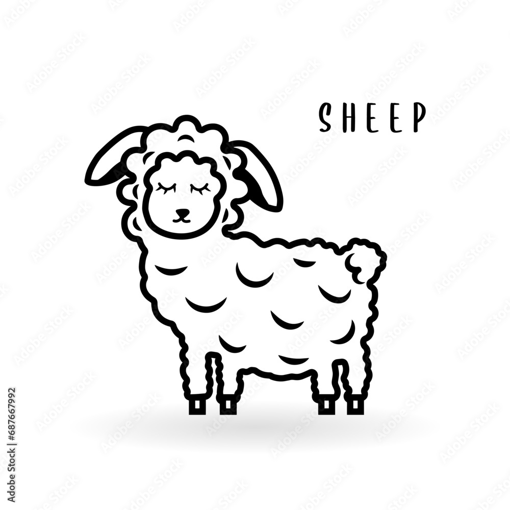 Cartoon sheep animal isolated on white. Cute character icon, vector zoo, wildlife poster. Cartoon sheep animal isolated on white. Cute character icon, vector zoo, wildlife poster.