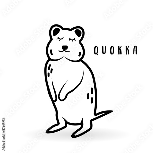 Cartoon quokka animal isolated on white. Cute character icon  vector zoo  wildlife poster.