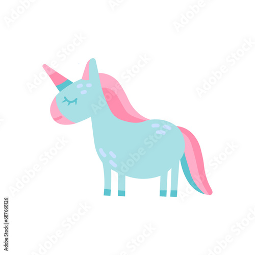 Cartoon unicorn animal isolated on white. Cute magical character  vector nursery poster.