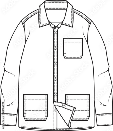 Safari model shirt-jacket vector flat sketch for children and young men.